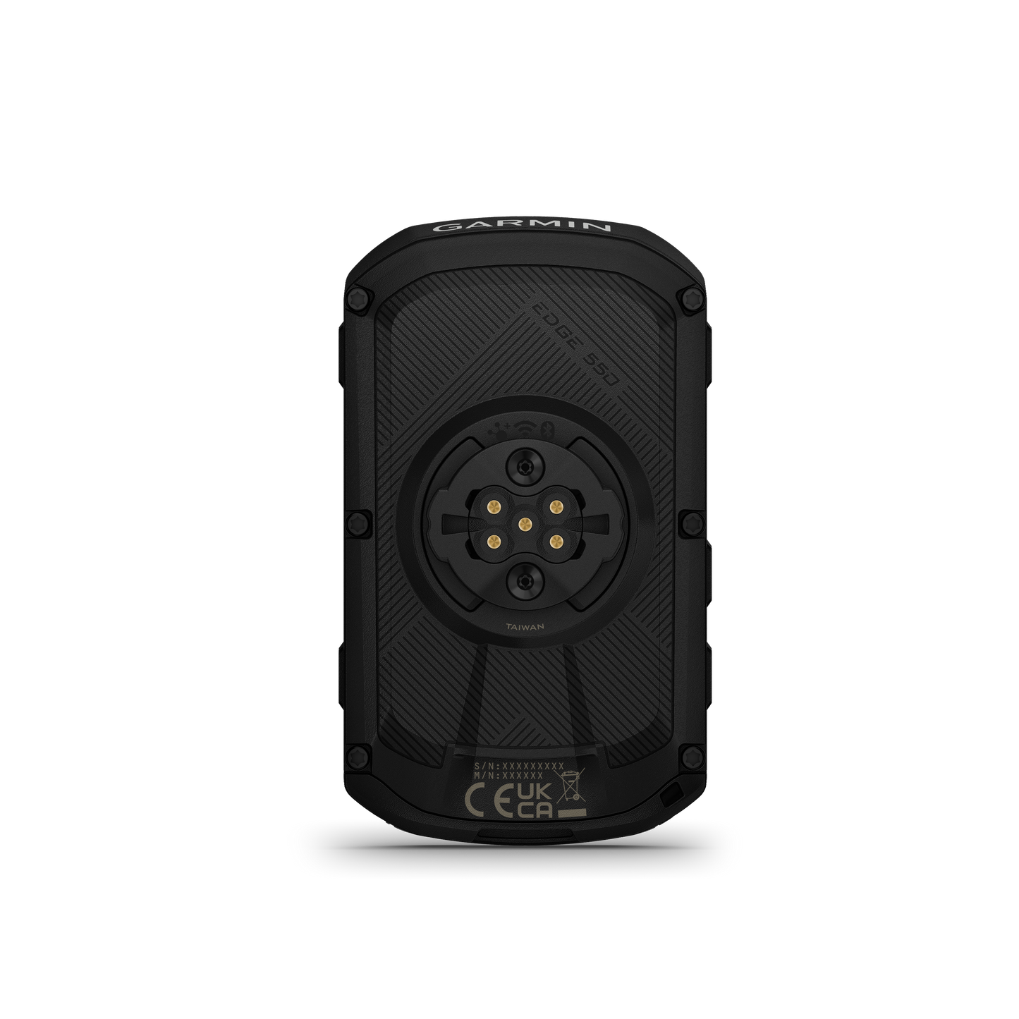 Garmin Edge 550 cycling GPS bike computer, black with textured back and gold charging contacts