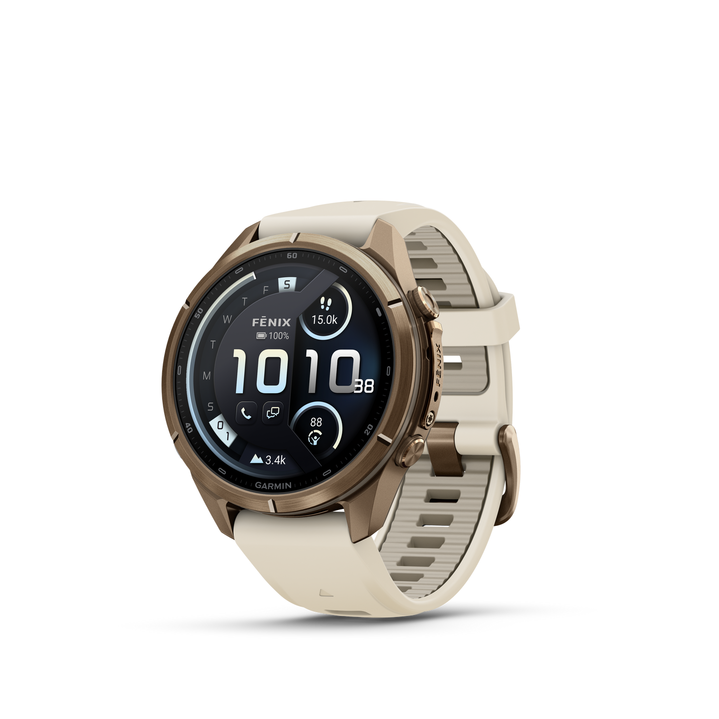 Garmin Fenix 9 Pro inReach AMOLED, (43mm), Gold Titanium w/ Cream and Gray Silicone Band (010-04335-20)