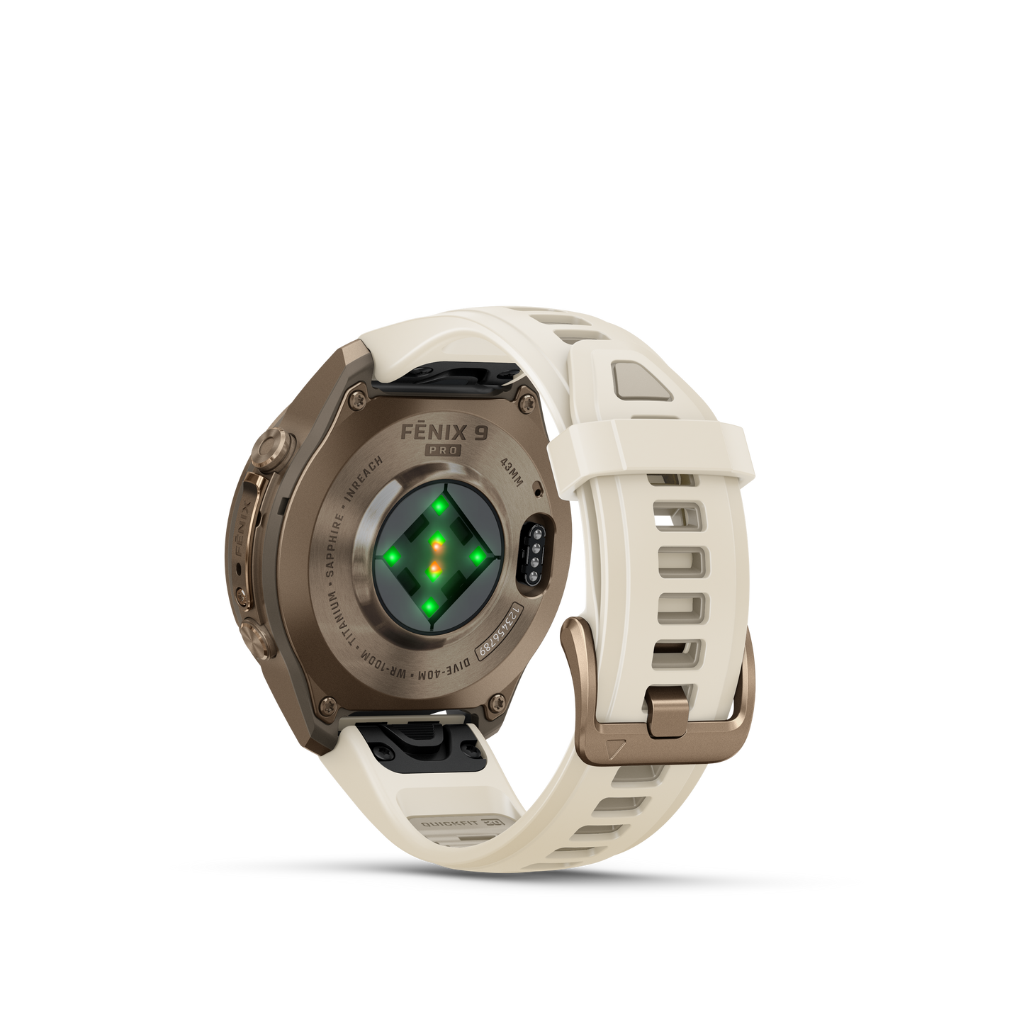 Garmin Fenix 9 Pro inReach AMOLED, (43mm), Gold Titanium w/ Cream and Gray Silicone Band (010-04335-20)