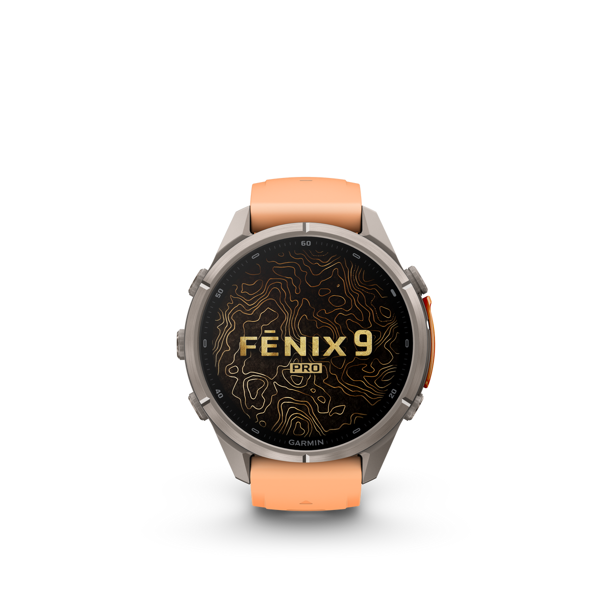 Garmin Fenix 9 Pro AMOLED, (43mm), Titanium w/ Pink and Orange Silicone Band (010-04335-05)