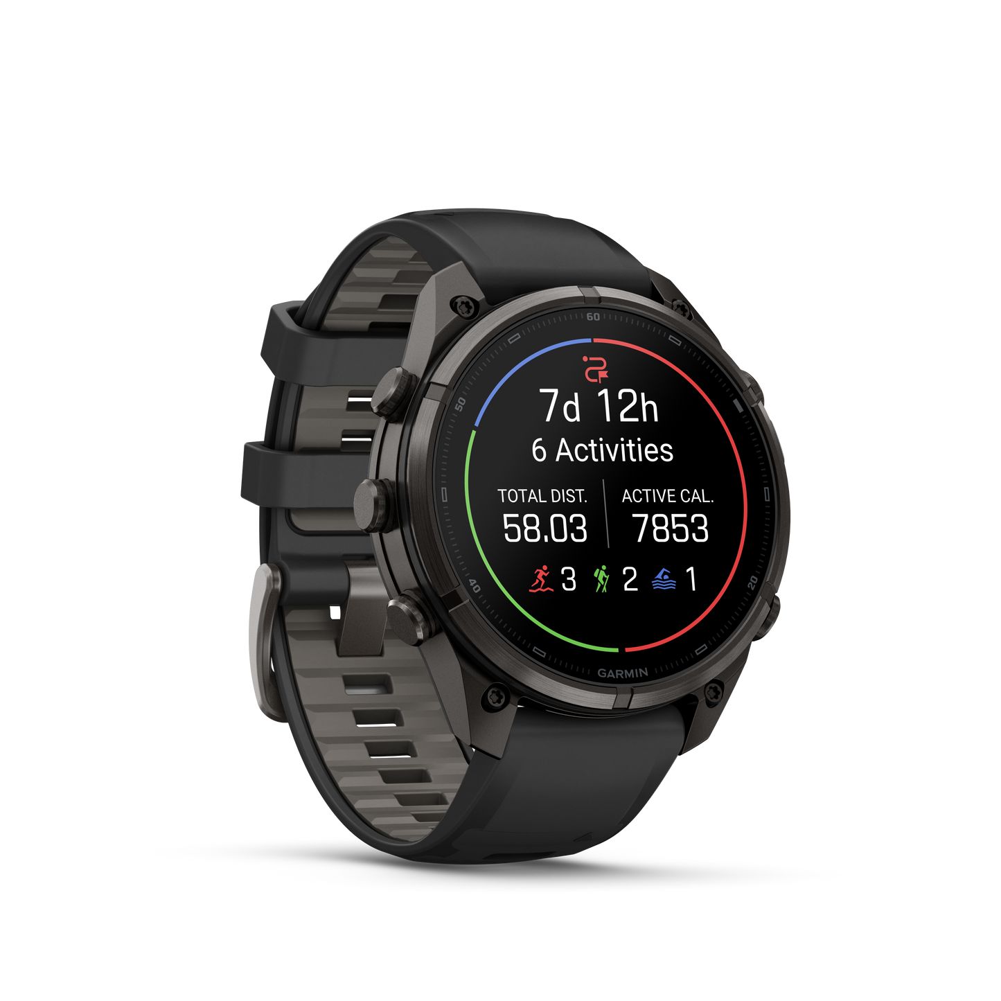 Garmin Fenix 9 Pro AMOLED, (47mm), DLC Titanium w/ Black and Gray Silicone Band (010-04336-15)