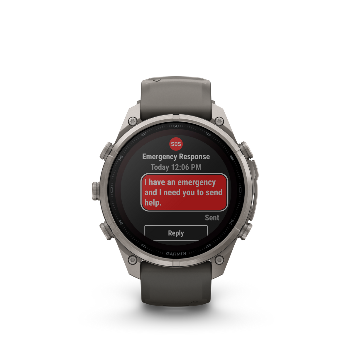 Garmin Fenix 9 Pro inReach Solar smartwatch, 47mm titanium case with gray and silver silicone band.