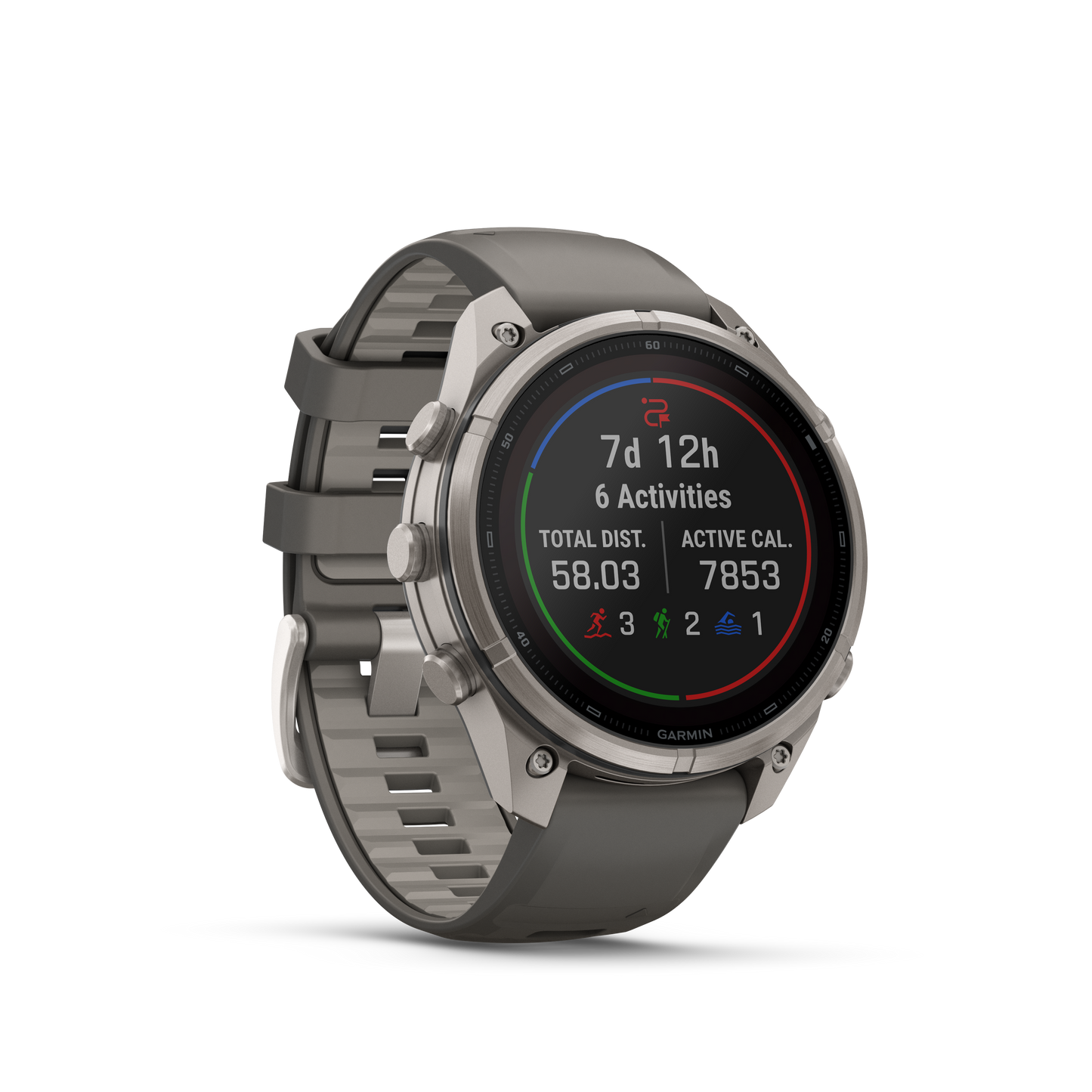 Garmin Fenix 9 Pro Solar smartwatch, 47mm titanium case with gray-silver silicone band