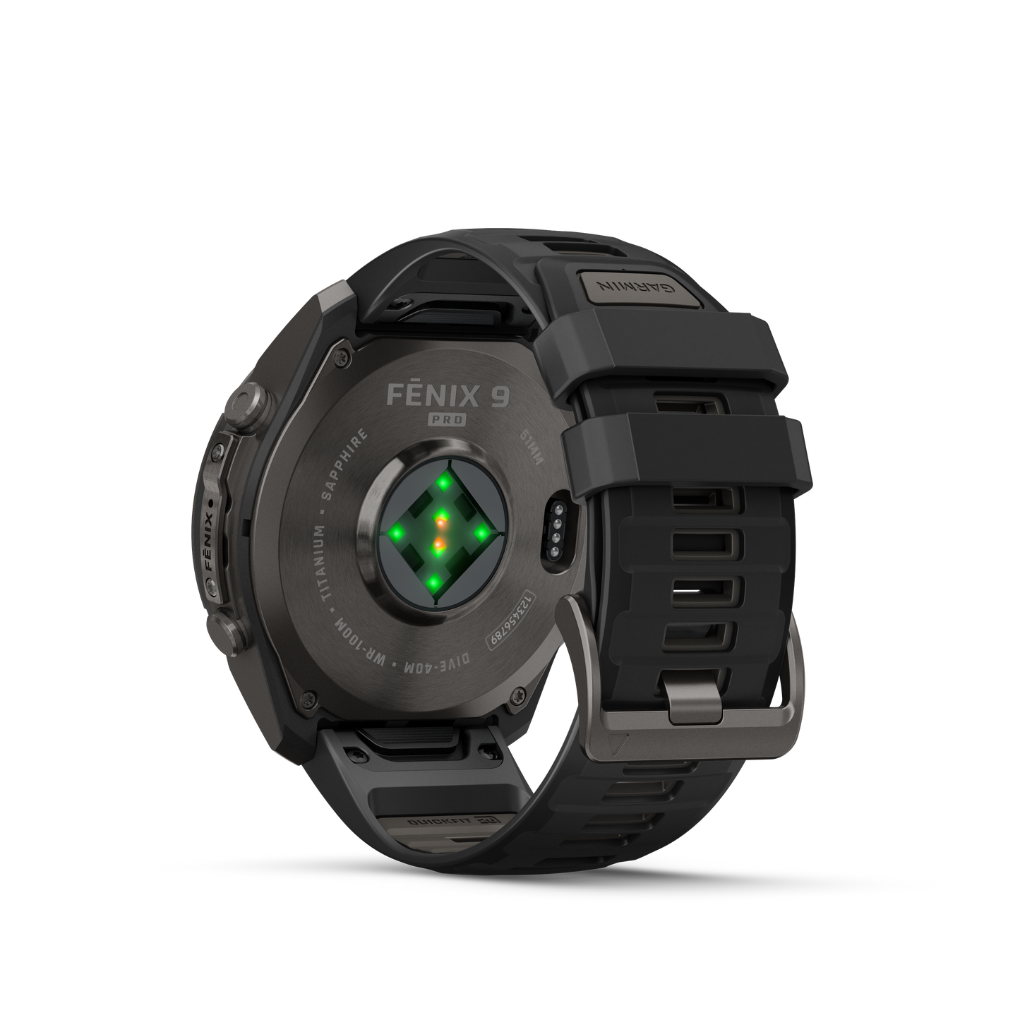 Garmin Fenix 9 Pro AMOLED smartwatch, 51mm DLC titanium case with black and gray silicone band