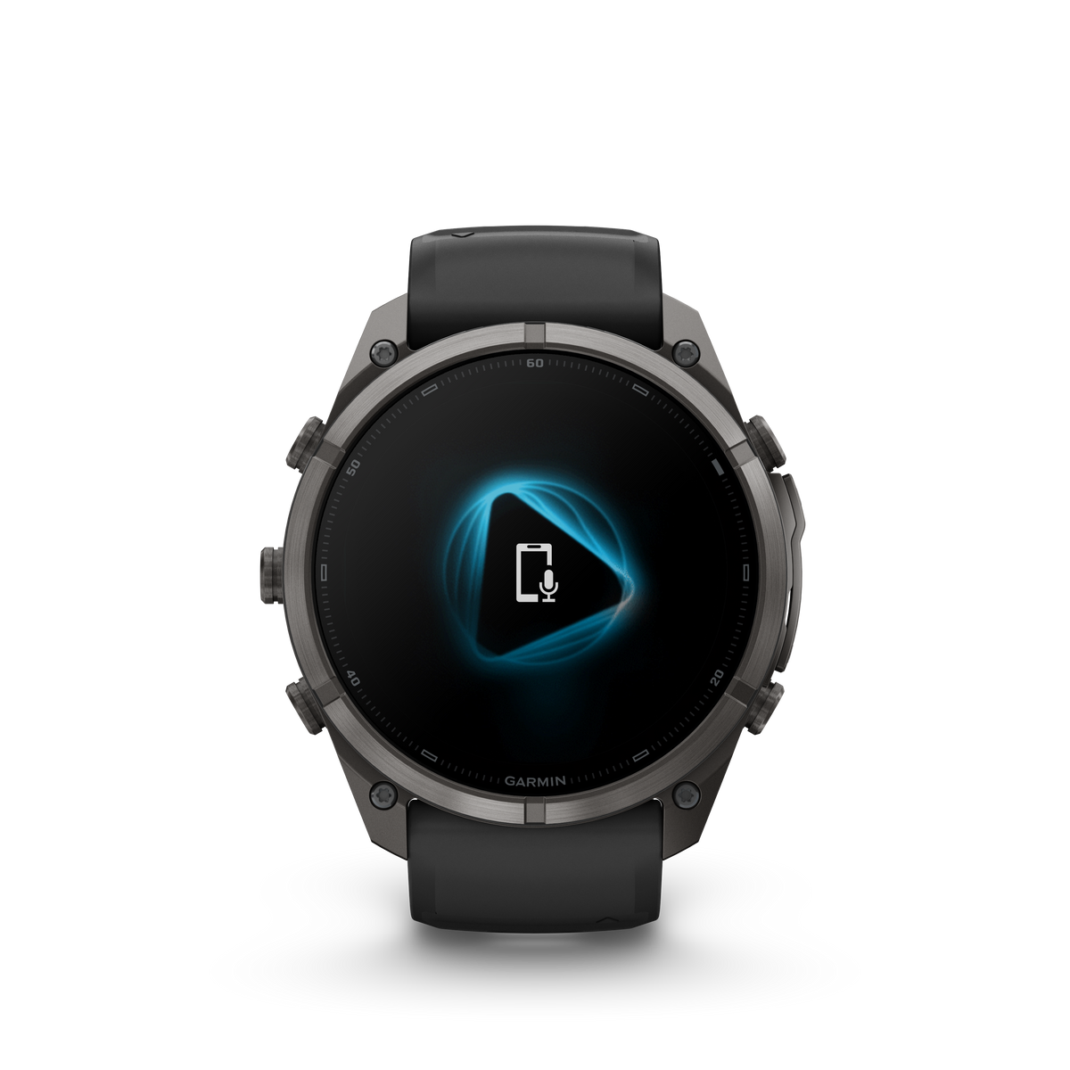 Garmin Fenix 9 Pro inReach AMOLED 51mm DLC titanium smartwatch with black and gray silicone band