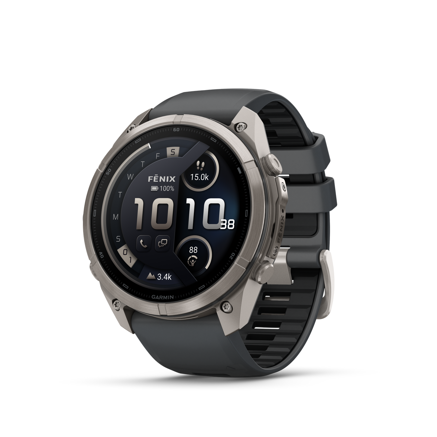 Garmin Fenix 9 Pro inReach AMOLED 51mm DLC titanium smartwatch with graphite bezel and black silicone band