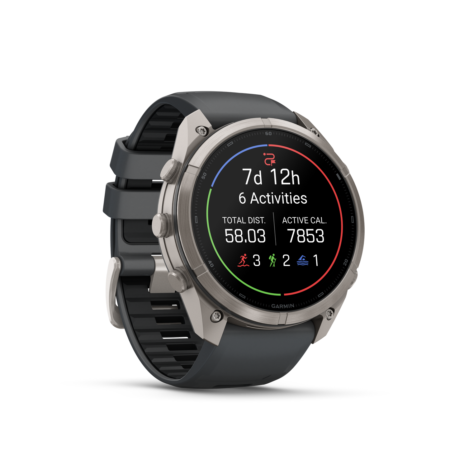 Garmin Fenix 9 Pro AMOLED smartwatch, 51mm titanium case with graphite bezel and black silicone band.
