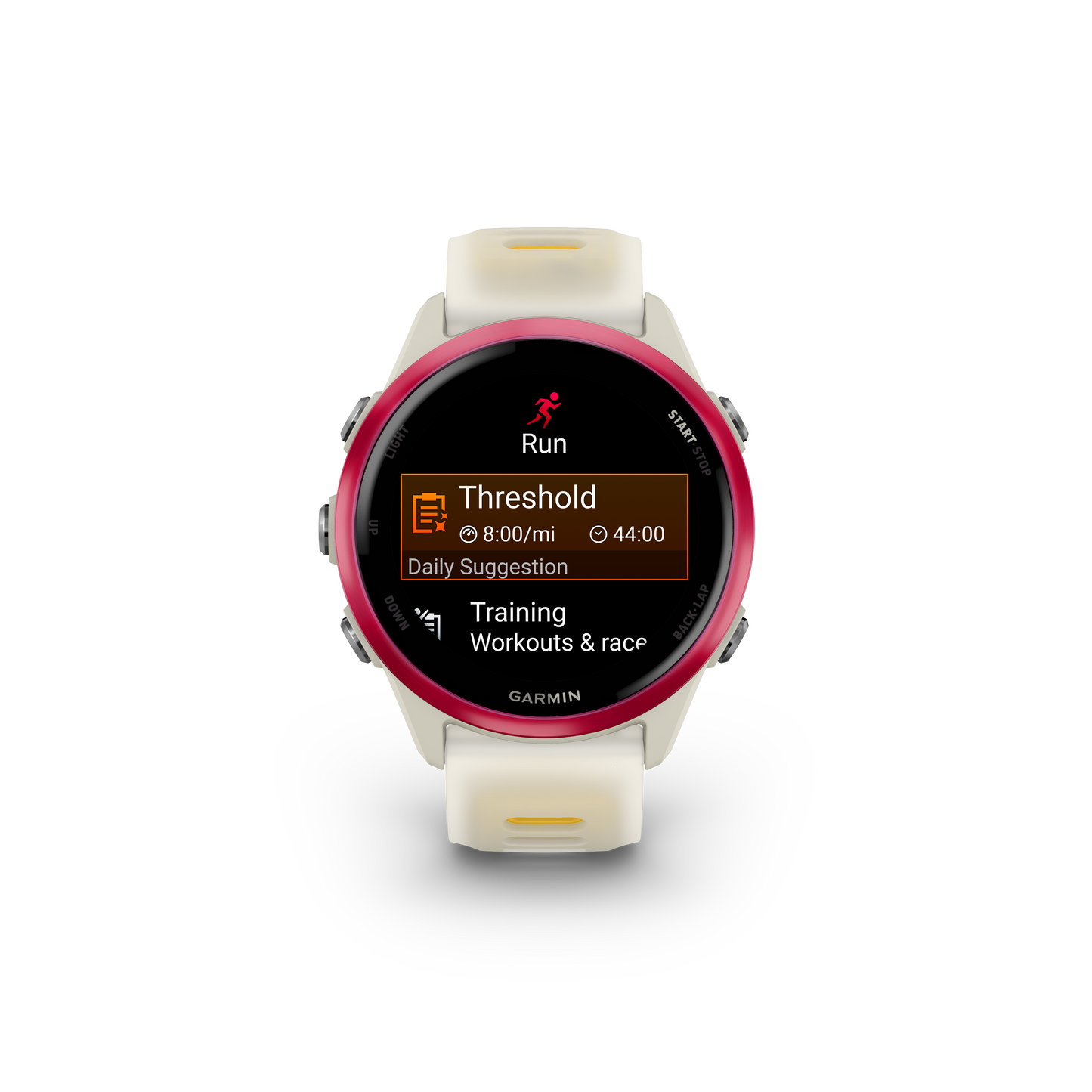 Garmin Forerunner 570 smartwatch, 42mm, Raspberry with Bone/Mango band