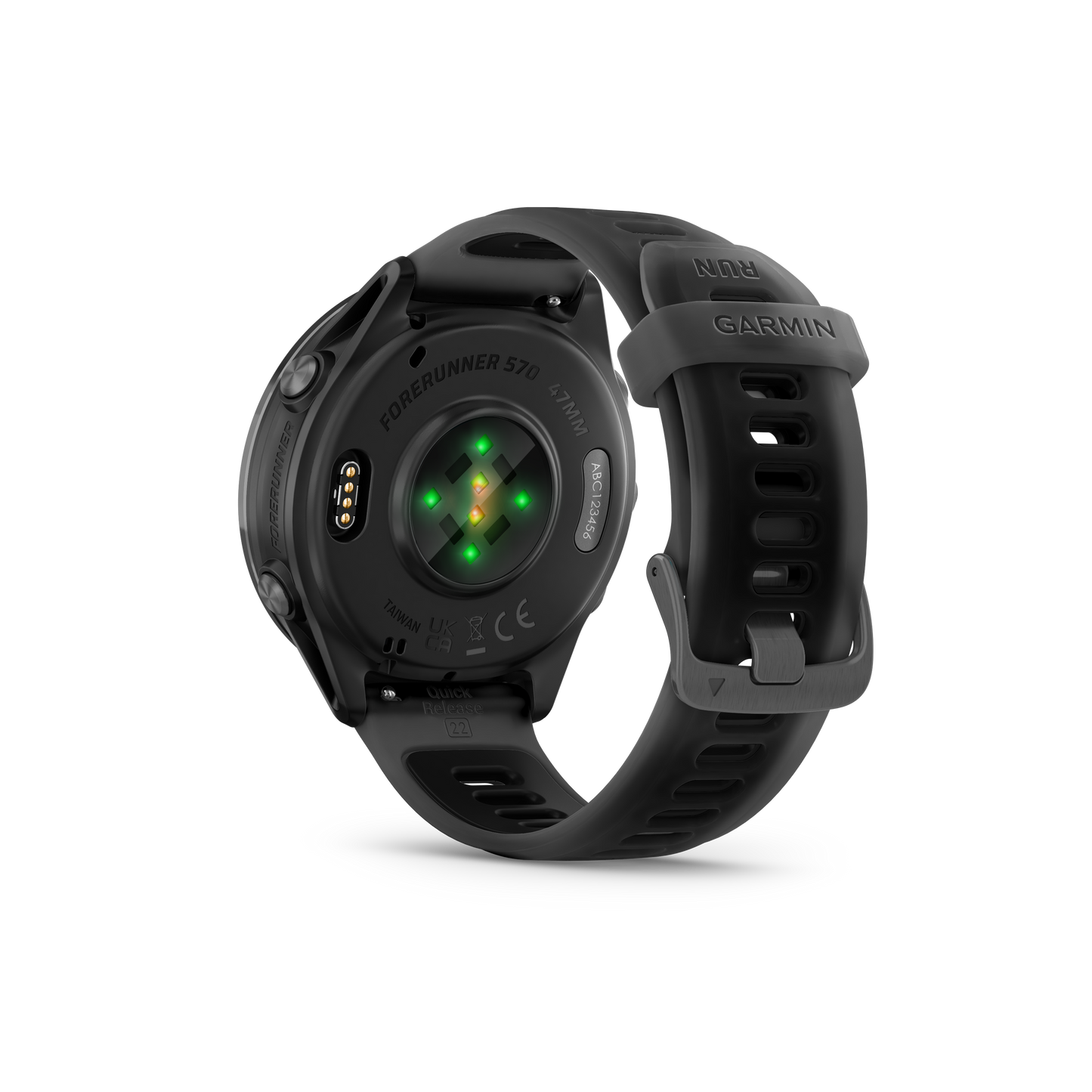 Garmin Forerunner 570 smartwatch with slate gray body and black band