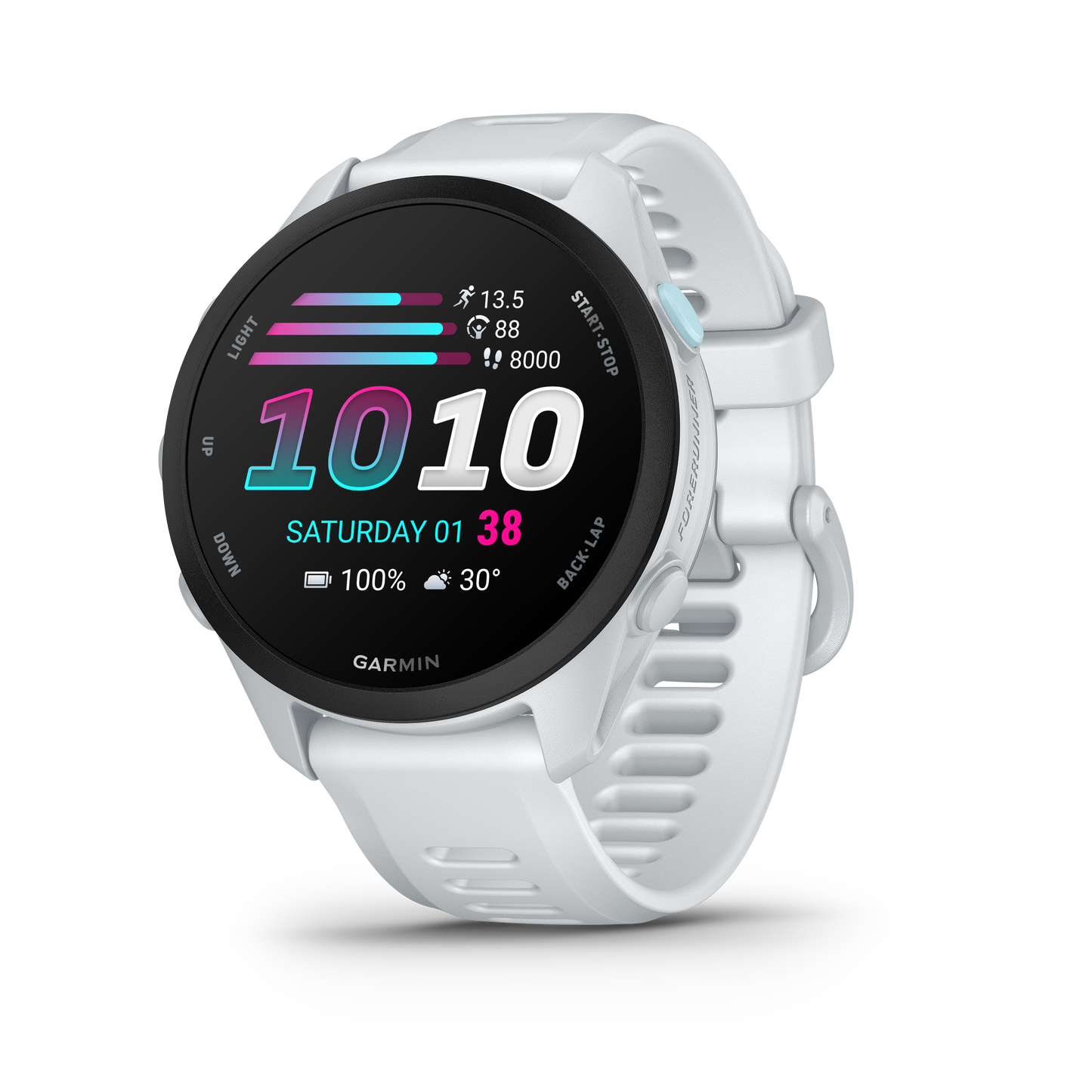 Garmin Forerunner 70 GPS smartwatch with Whitestone white band and colorful display