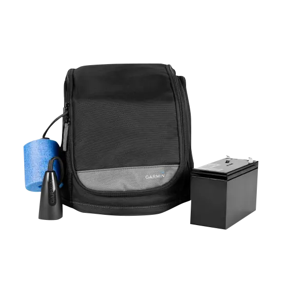 Garmin black carrying case with ice fishing bundle accessories