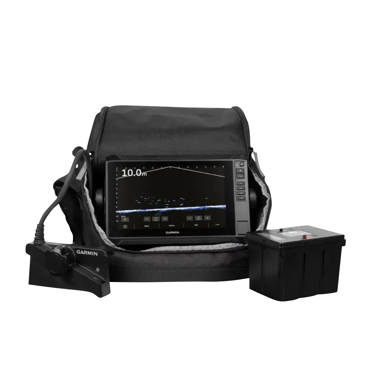 Garmin ECHOMAP 95sv UHD2 Ice Fishing Bundle with LiveScope Plus, LVS34-IF transducer, Navionics Canada maps, carry bag