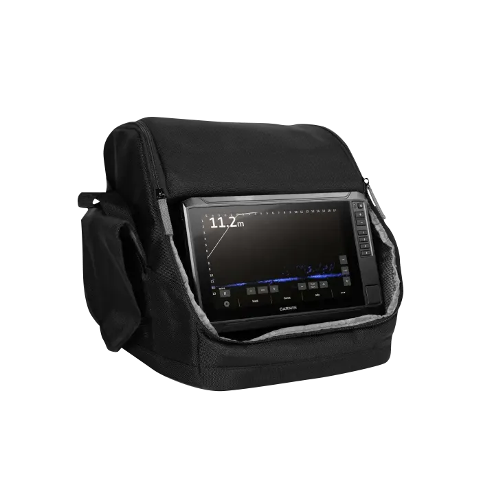 EchoMap Garmin ECHOMAP 95sv UHD2 LiveScope ice fishing bundle in a black carry case