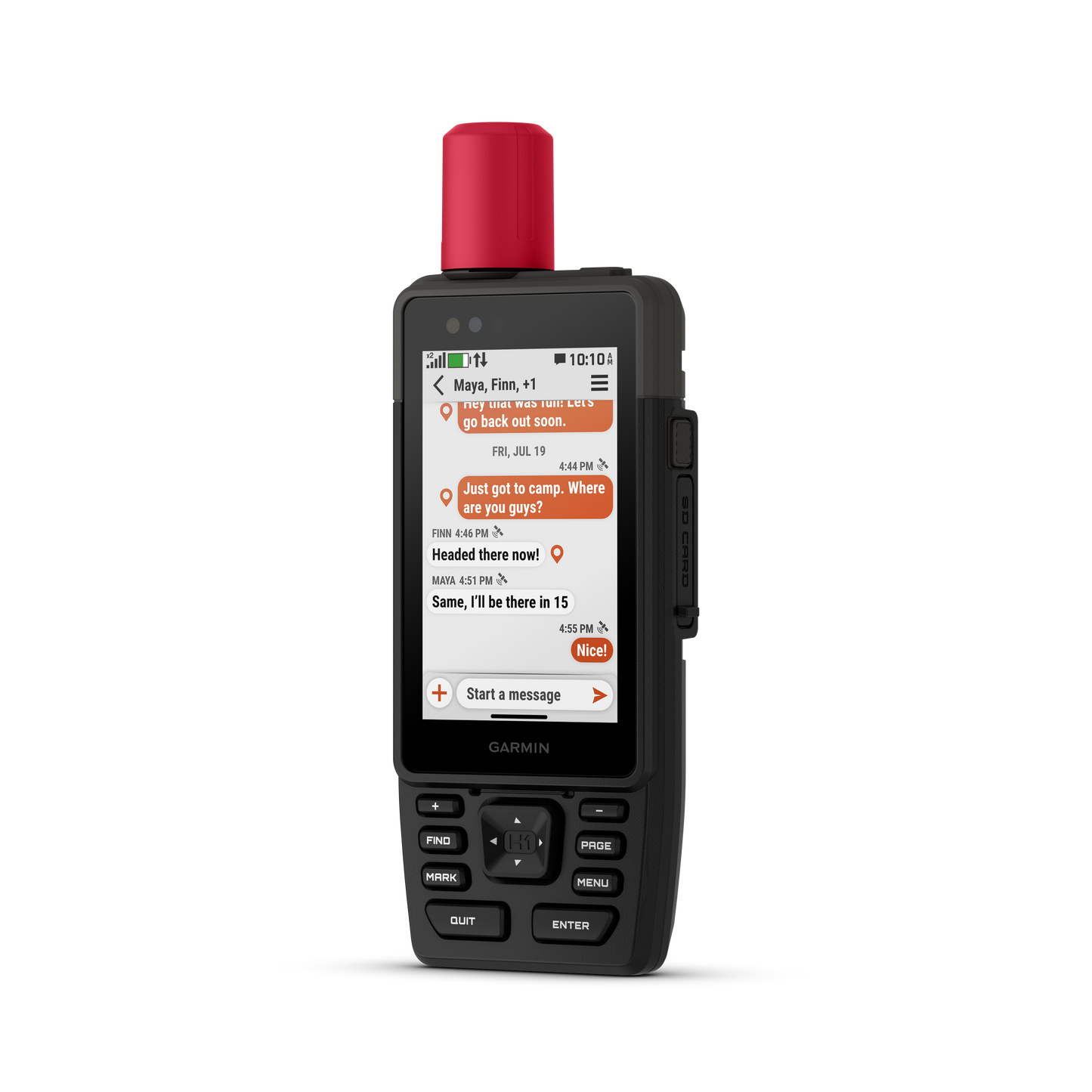 Garmin GPSMAP H1i Plus handheld GPS with red top accessory on rugged black body