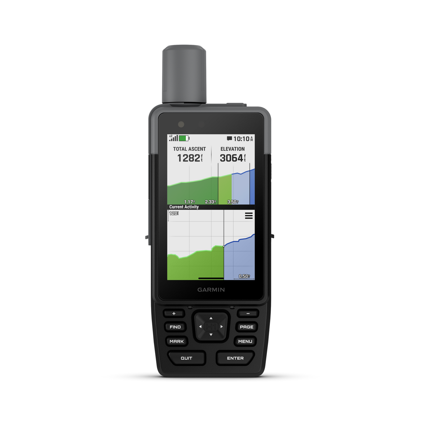 Garmin GPSMAP H1 Premium handheld GPS with gray rugged body and color touchscreen