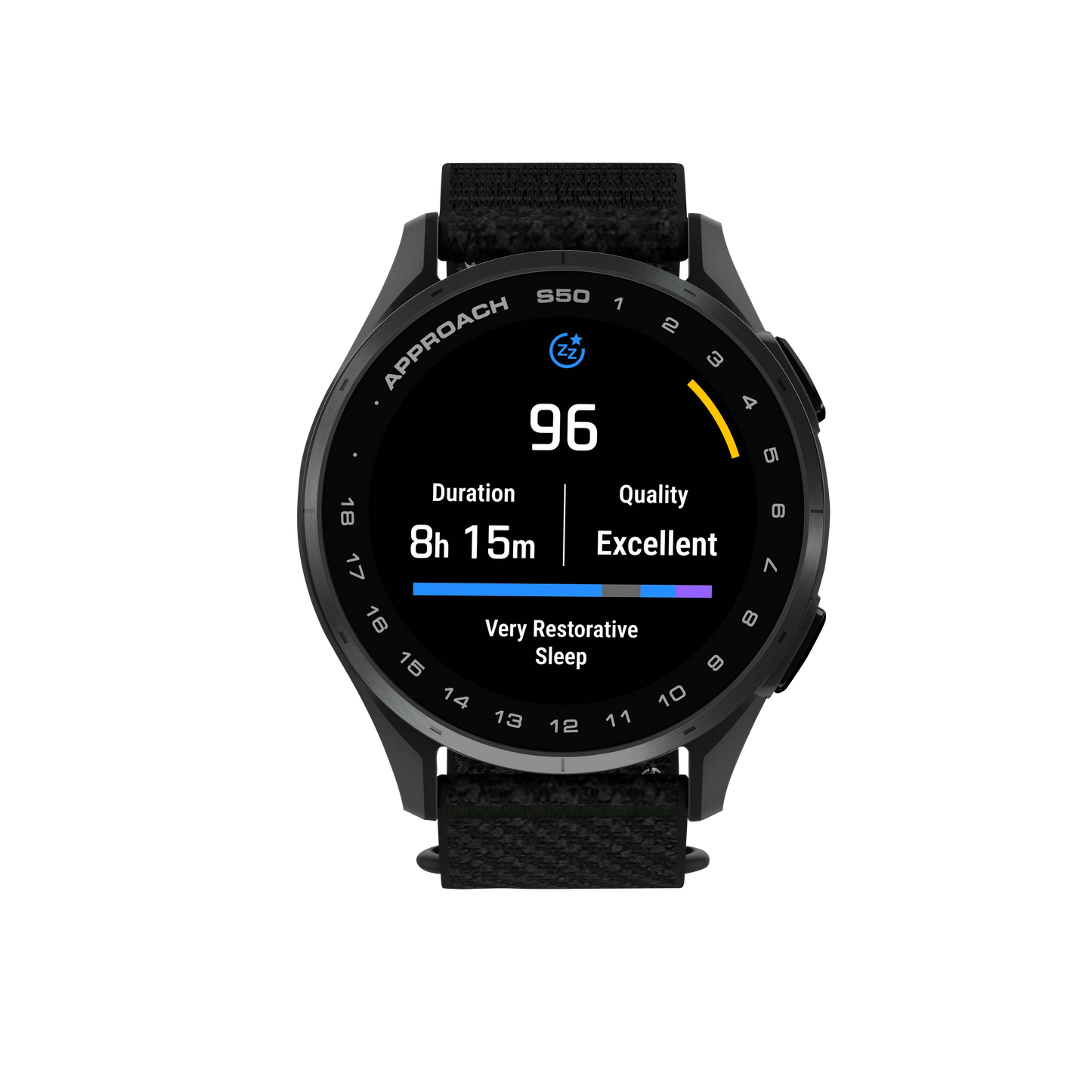 Garmin Approach S50, Slate Bezel/Black ComfortFit Nylon Band, Golf GPS Smartwatch & Rangefinder (010-03010-00) by Garmin