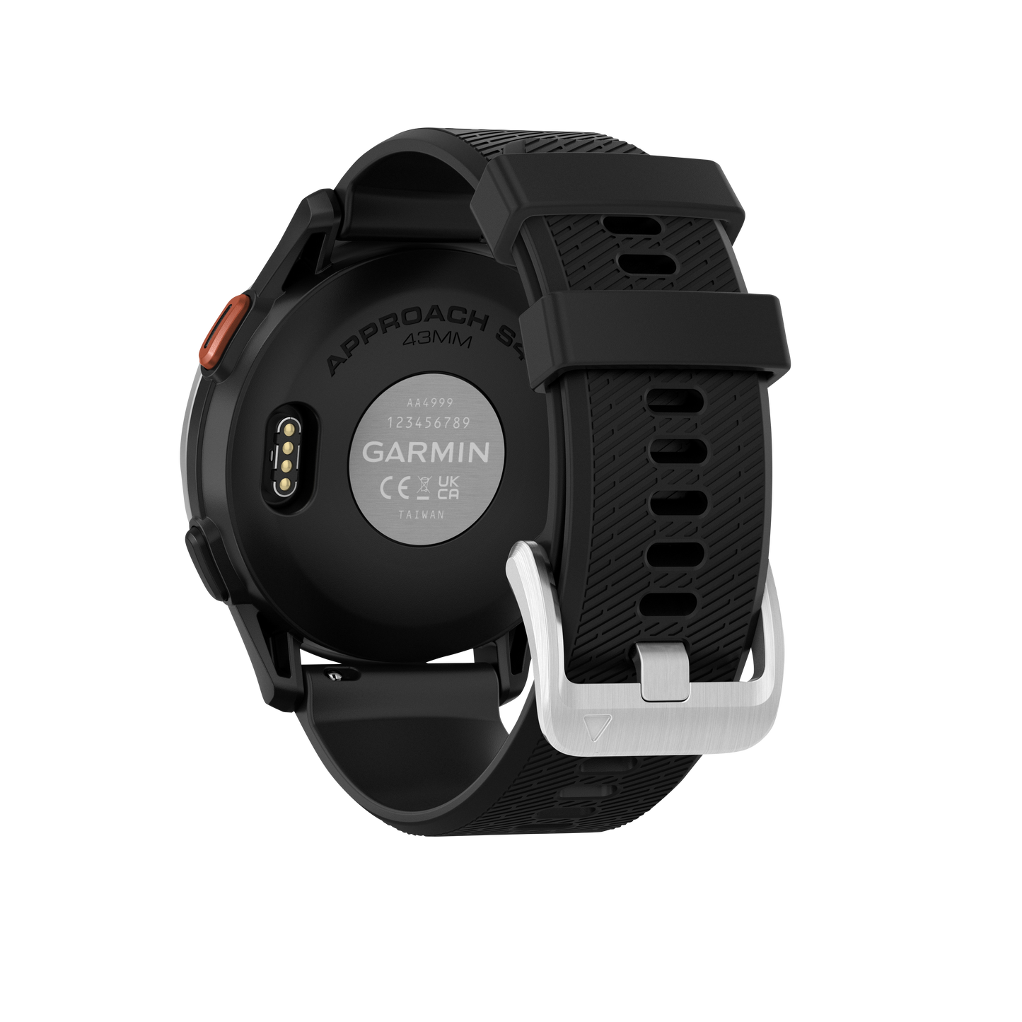 Garmin Approach S44 golf GPS smartwatch with silver bezel and black band