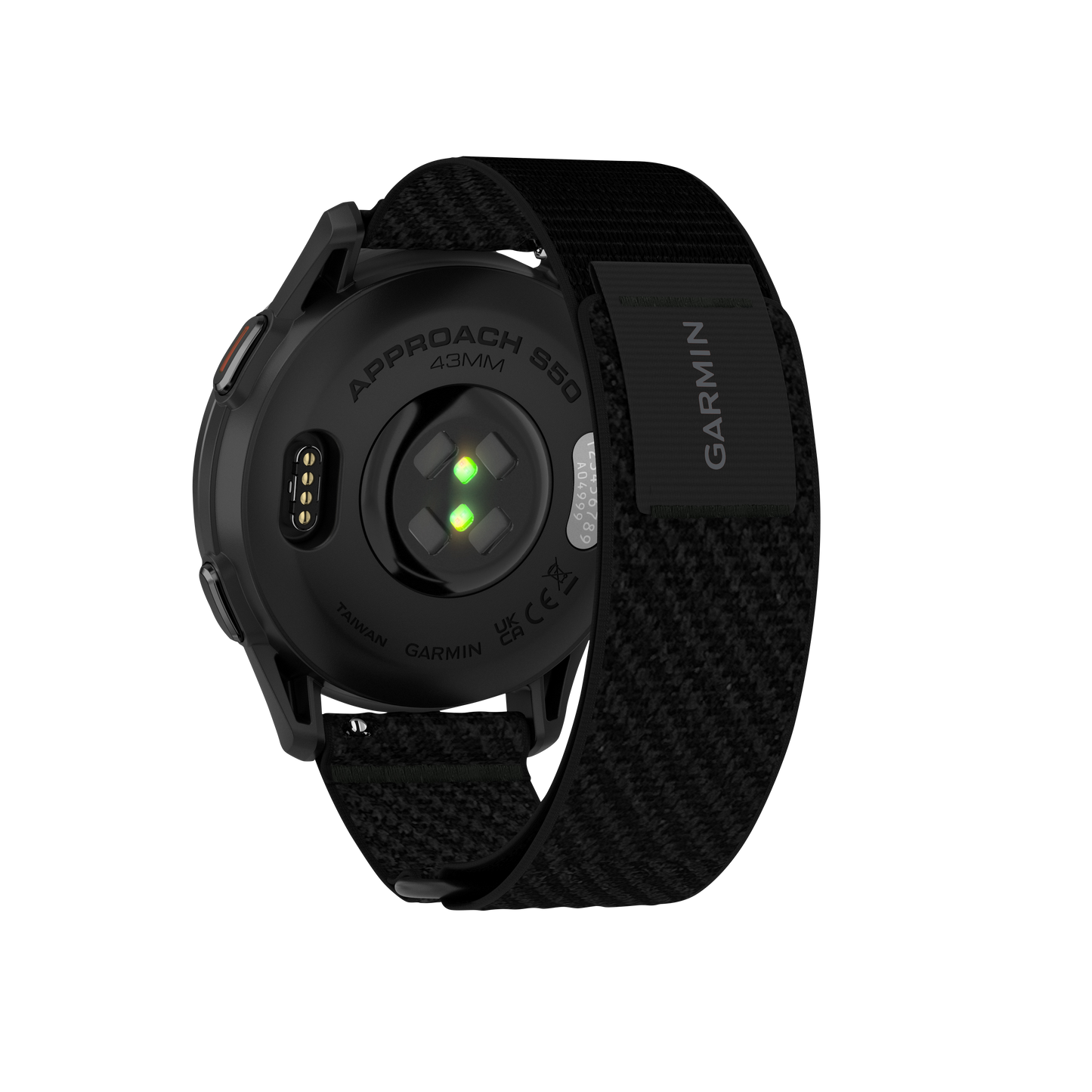 Garmin Approach S50 golf GPS smartwatch with slate bezel and black ComfortFit nylon band