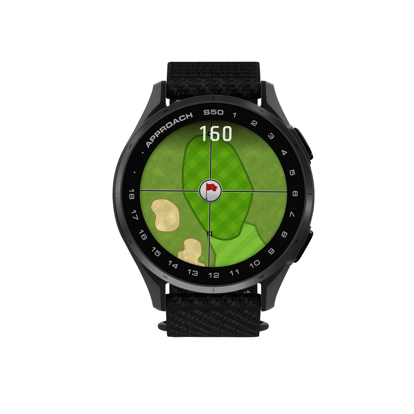 Garmin Approach S50 golf GPS smartwatch with slate bezel and black ComfortFit nylon band