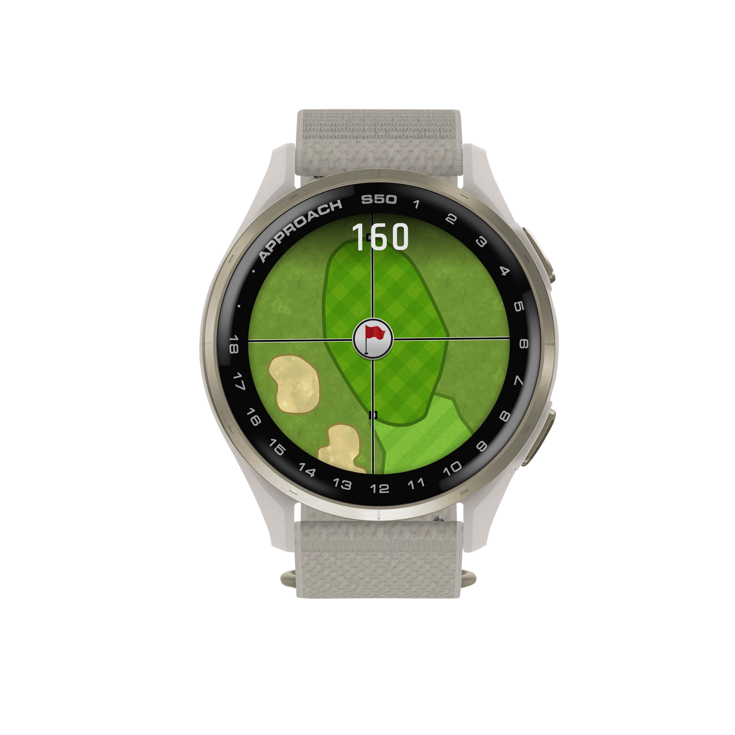 Garmin Approach S50, Gold Bezel/Ivory ComfortFit Nylon Band, Golf GPS Smartwatch & Rangefinder (010-03010-01) by Garmin