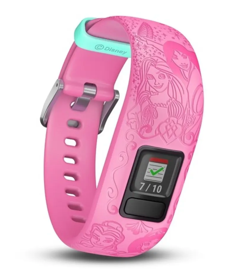 Garmin Vivofit Jr. 2 Disney Princess pink activity tracker with embossed princess design