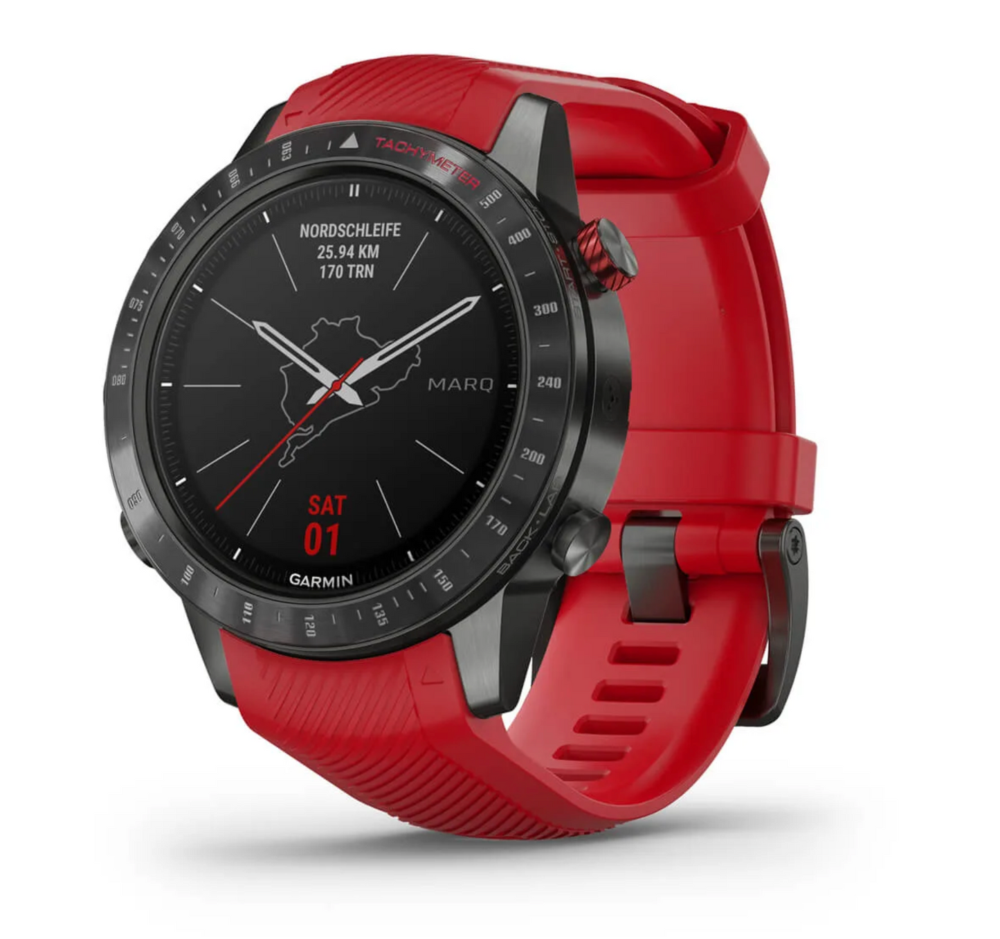 Garmin Marq Driver Performance Edition smart watch with red strap and black bezel (010-02567-00)