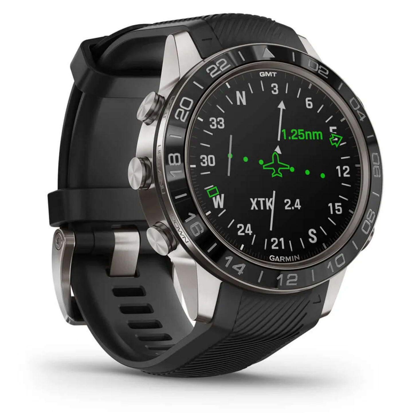 Garmin Marq Aviator Performance Edition smartwatch; black strap, stainless steel bezel