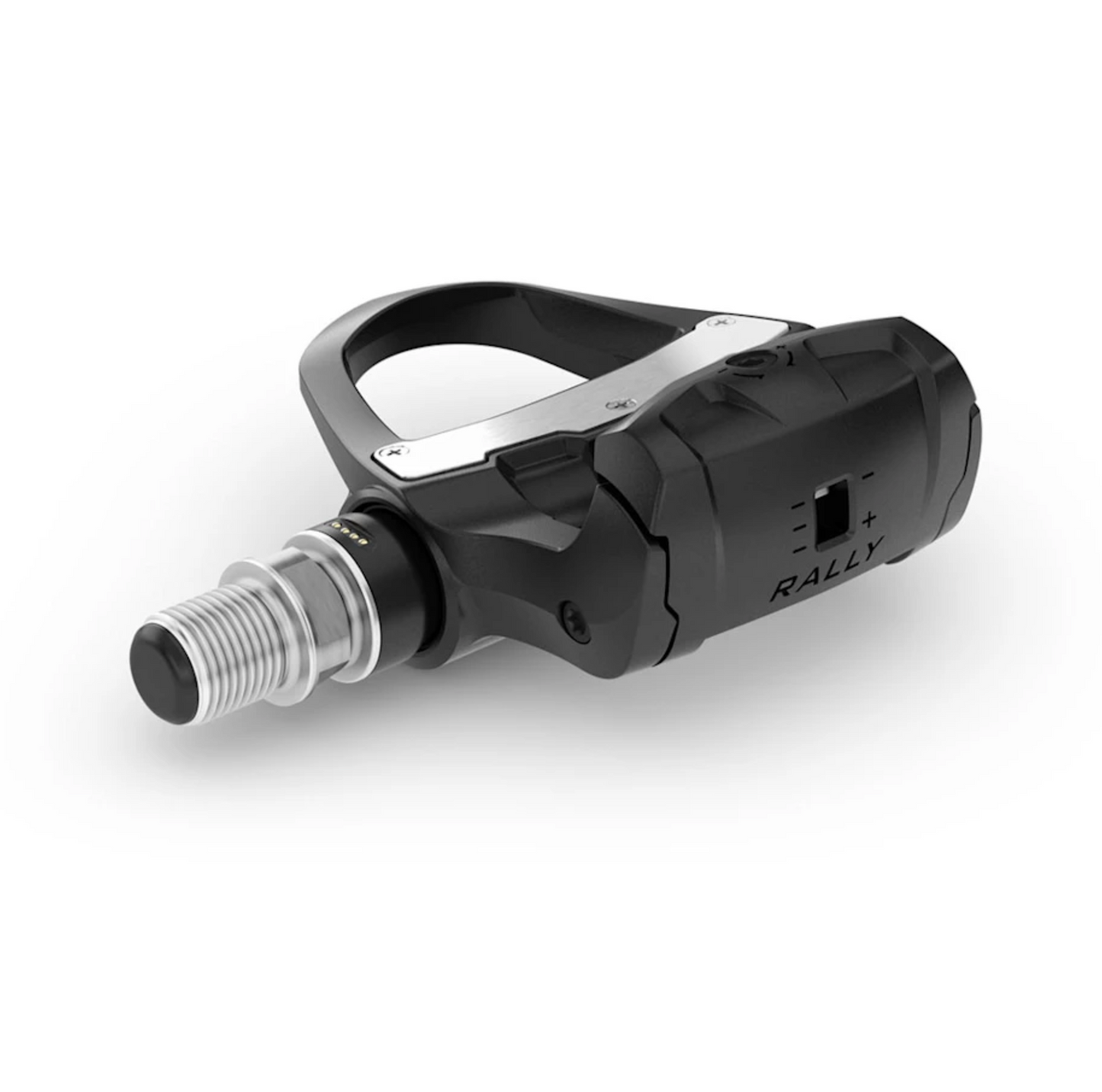 Garmin Rally RK/XC210 dual-sensing power meter pedal with black body and silver threaded spindle