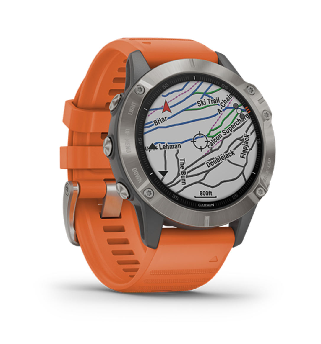 Garmin Fenix 6X Pro Solar, Sapphire, Titanium with Orange Band (010-02157-B2) by Garmin