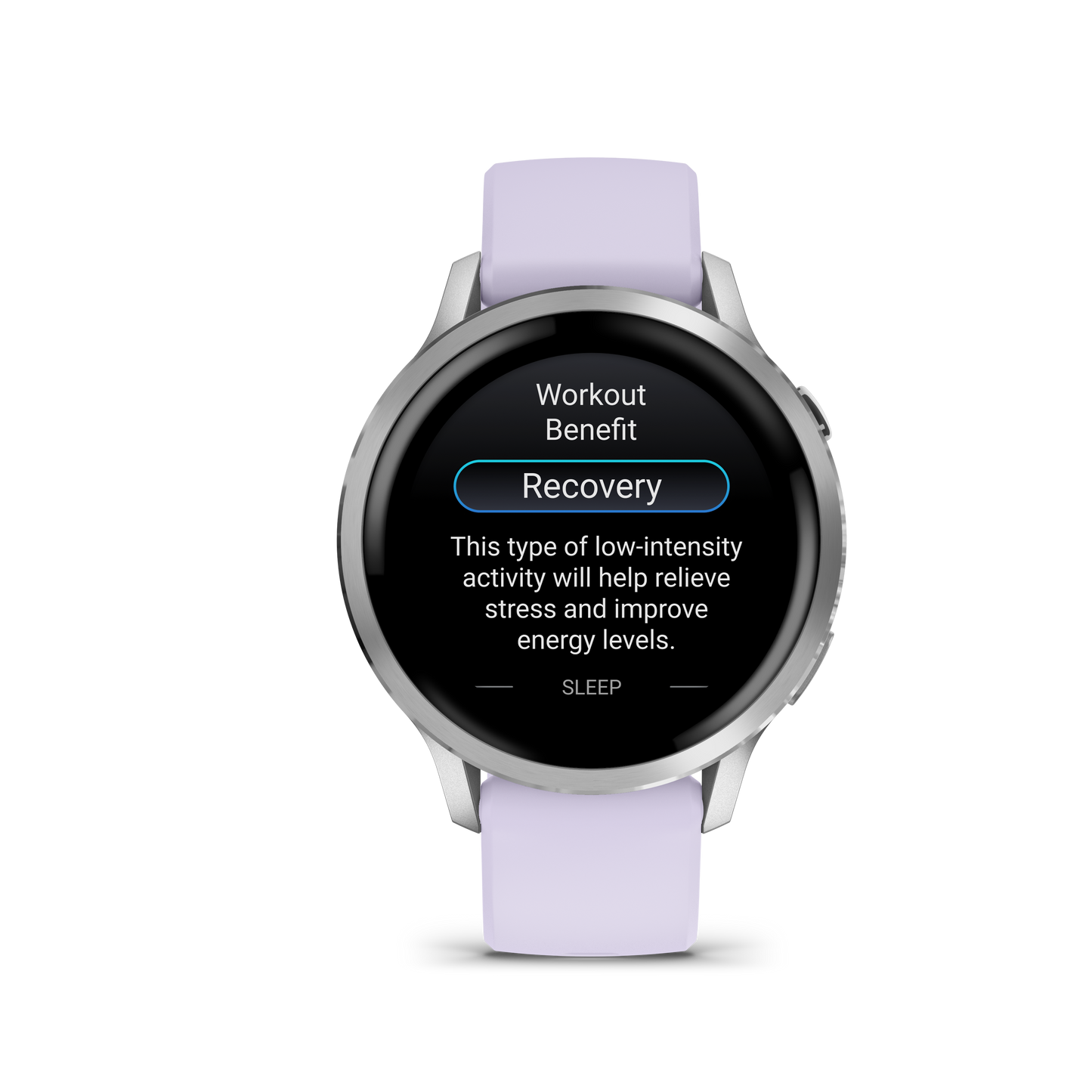 Garmin Venu 4 smartwatch, 41mm silver case with lavender silicone band