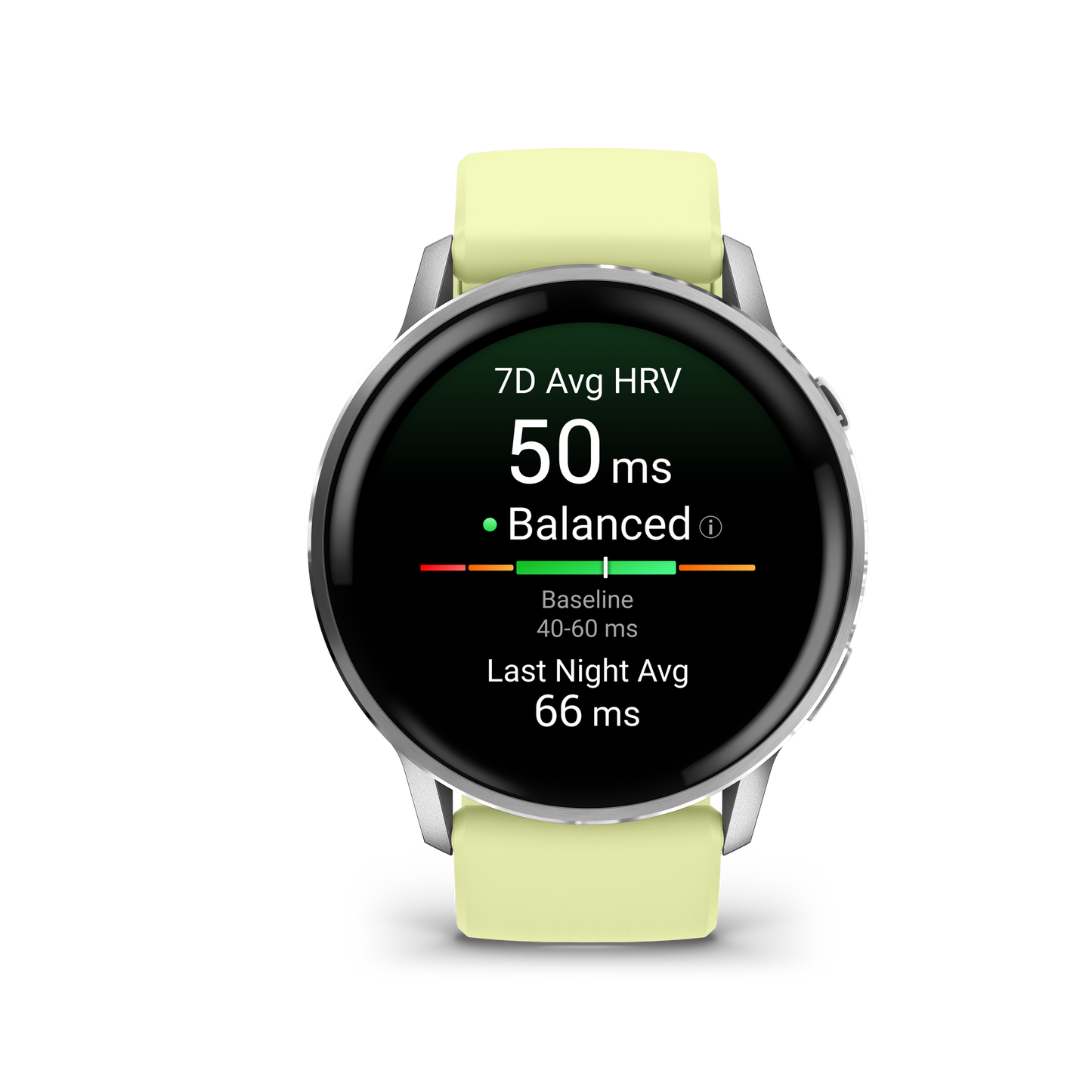 Garmin Venu 4 smartwatch, 45mm, silver case with citron silicone band