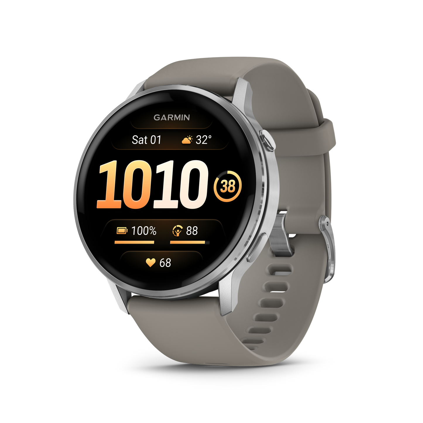 Garmin Venu 4 smartwatch, 45mm, silver bezel with gray silicone band