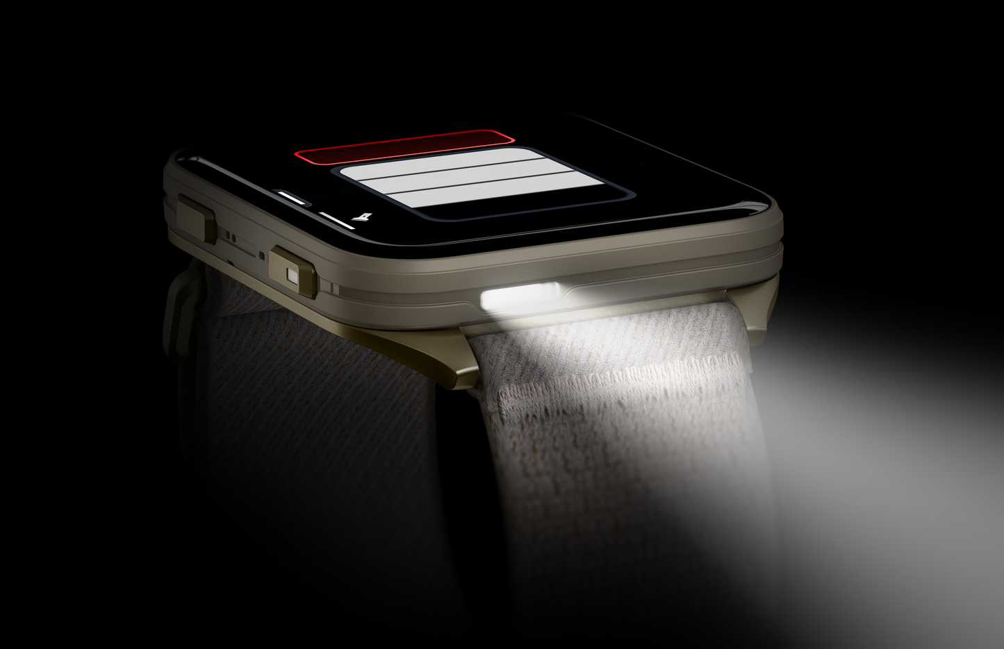 Garmin Venu X1 smart watch in soft gold with titanium caseback and French gray nylon band.