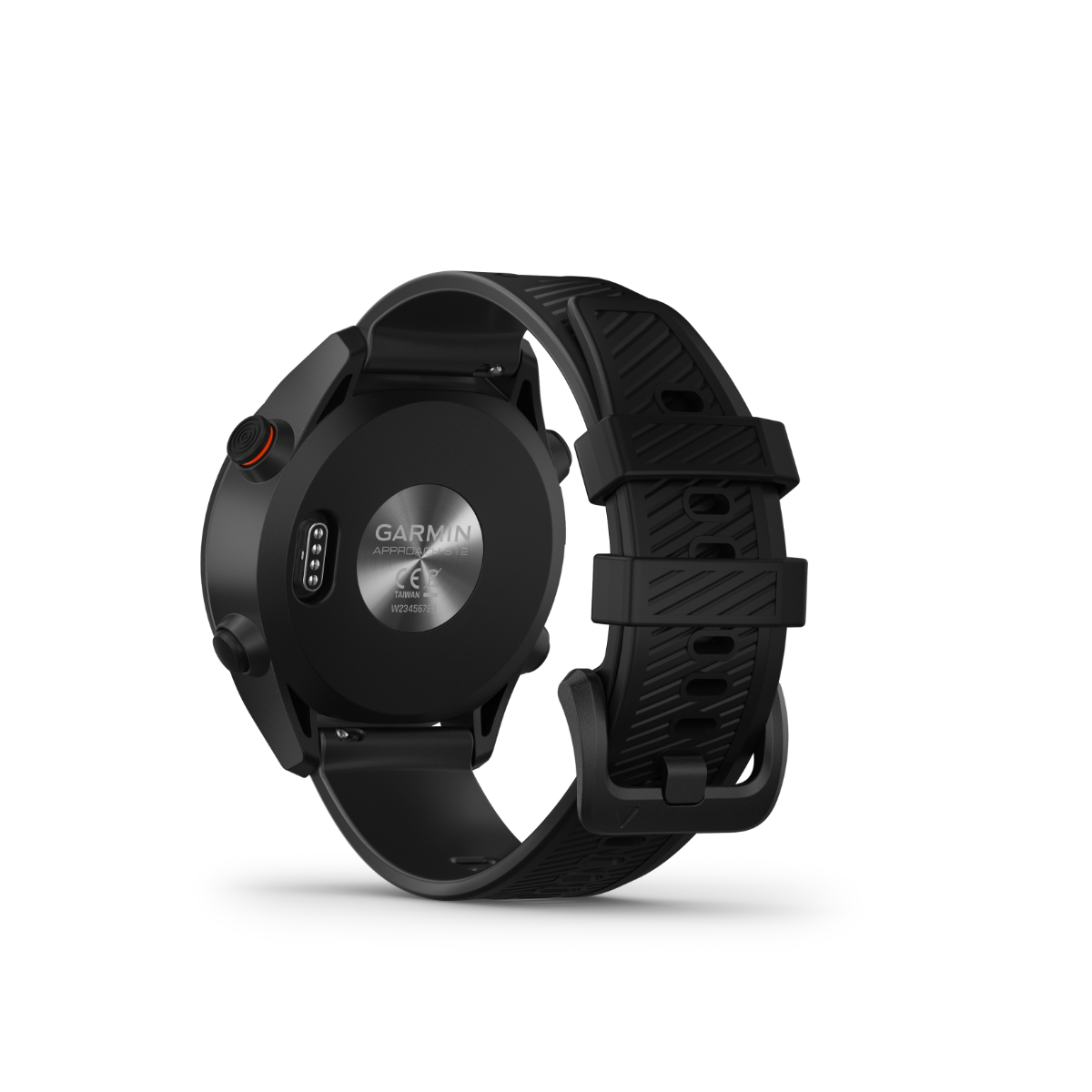 Garmin Approach S12 black golf GPS smartwatch with rangefinder, back view of the watch