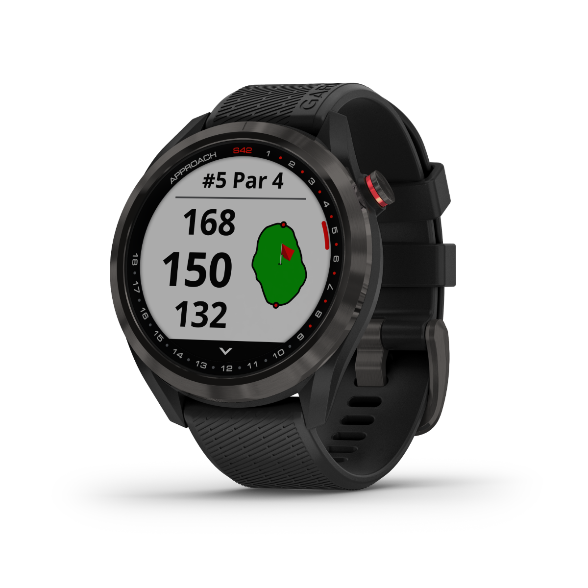 Garmin Approach S42 golf GPS smartwatch with gunmetal case and black band
