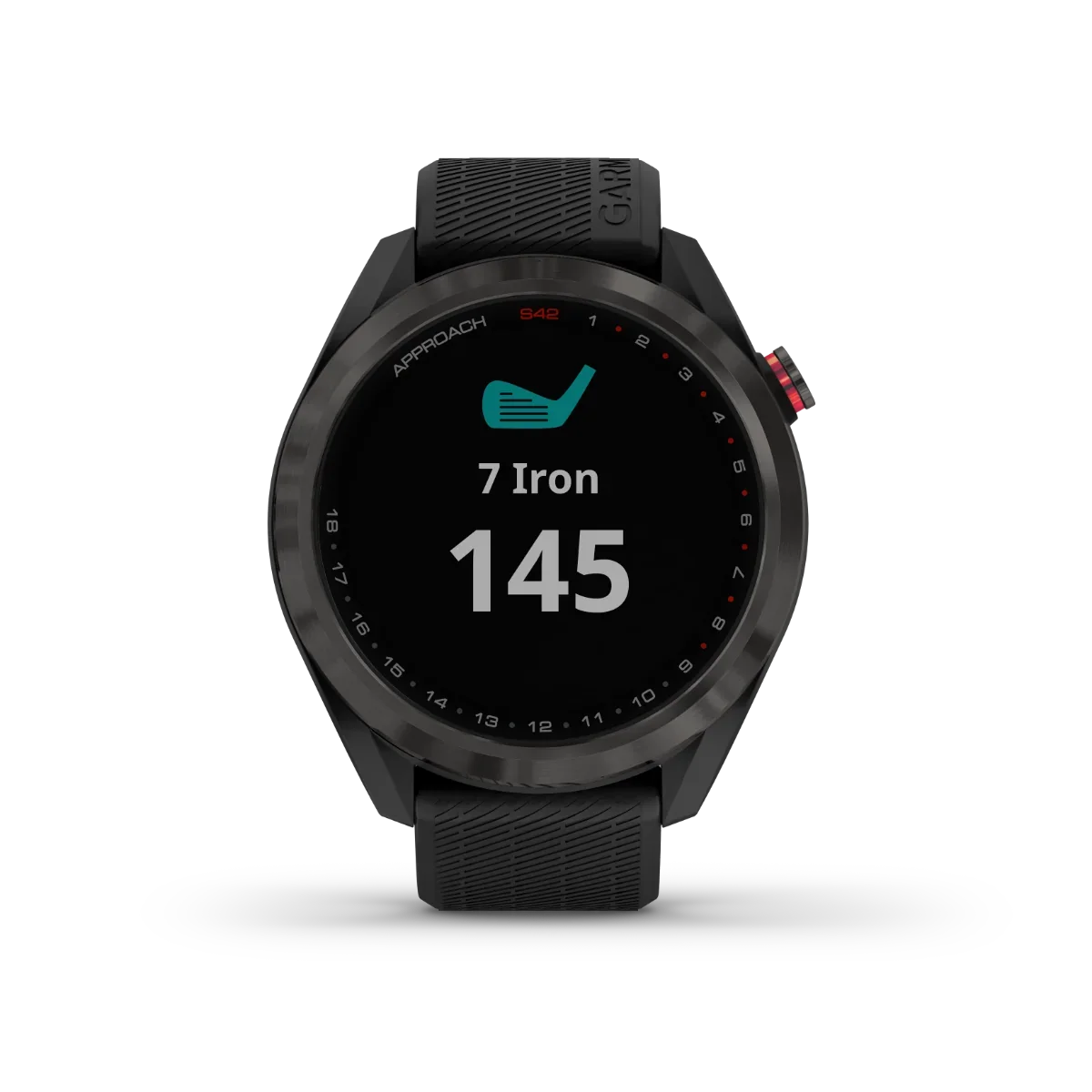 Garmin Approach S42 golf GPS smartwatch with gunmetal case and black band