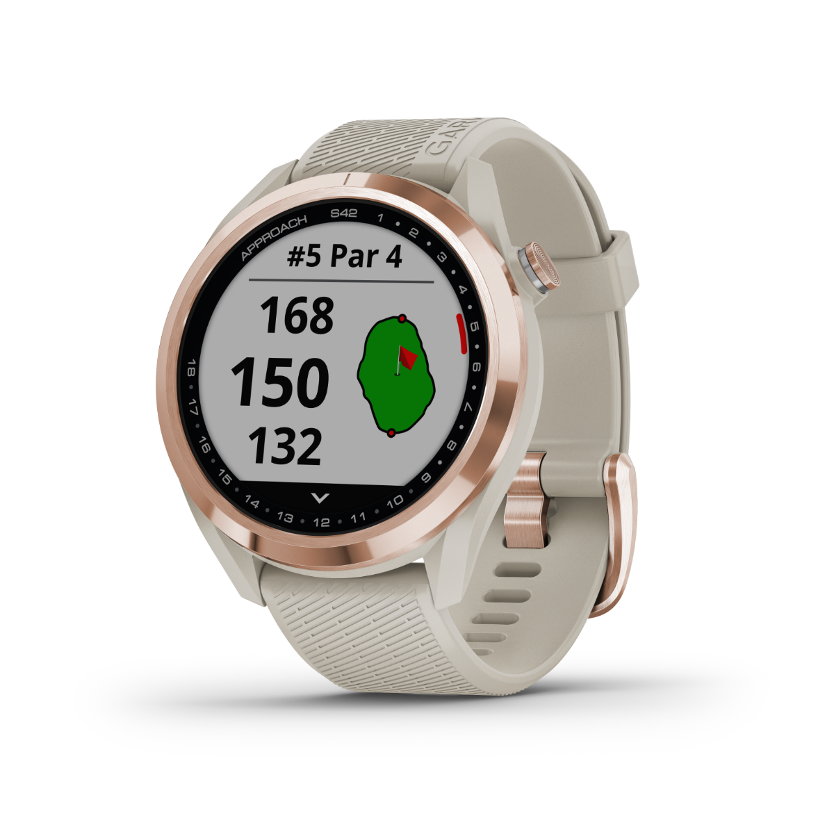 Garmin Approach S42 rose gold golf GPS smartwatch with beige band (certified refurbished)