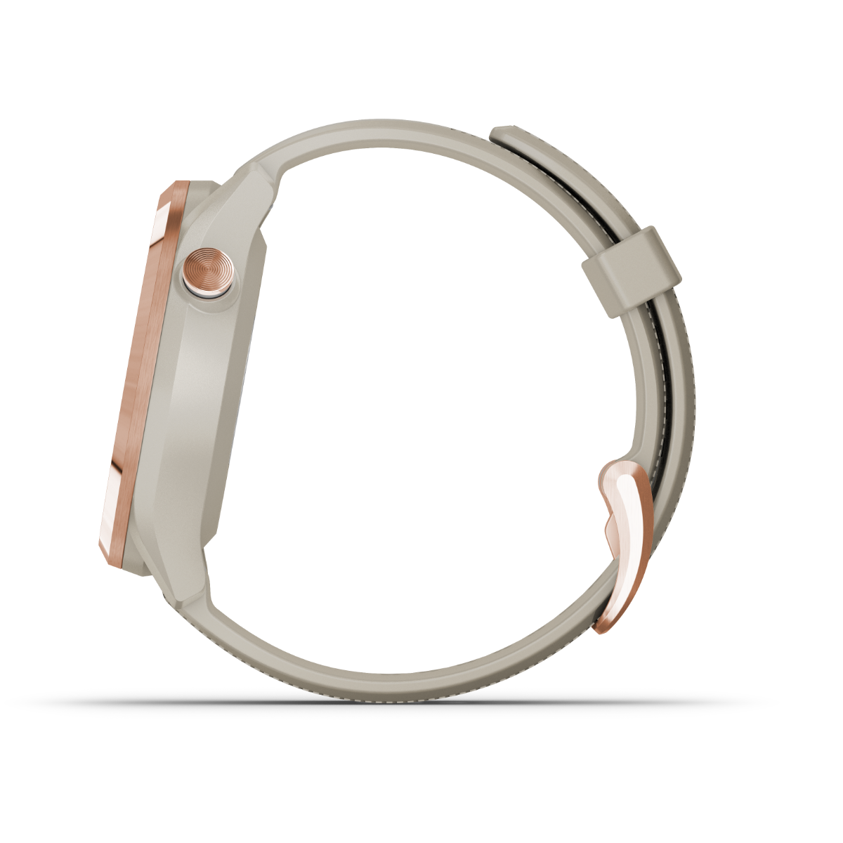 Garmin Approach S42 Rose Gold Golf GPS Smartwatch with rose-gold bezel and beige strap