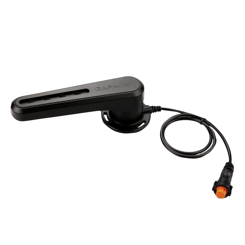 Garmin GRF 10 Rudder Feedback Sensor in black with mounting base and orange connector