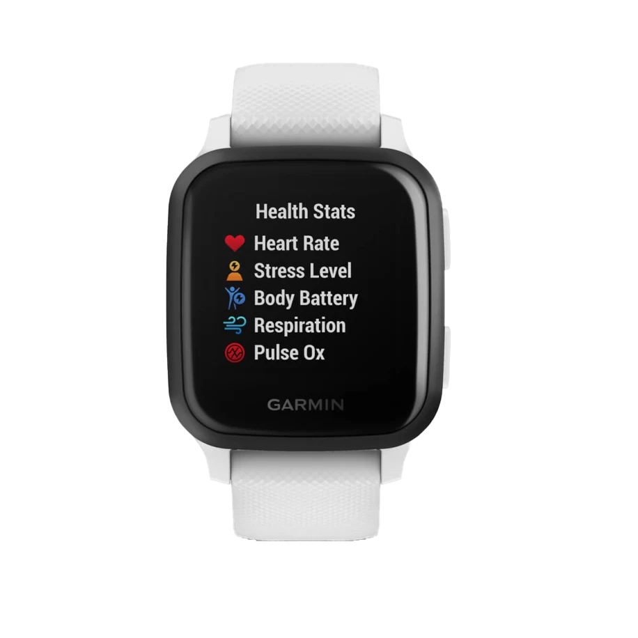 Garmin Venu Sq Music, GPS Slate Aluminum Bezel with White Case and Silicone Band (010-02426-04) by Garmin