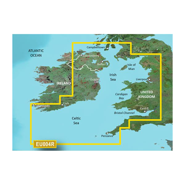 Garmin Irish Sea Charts BlueChart g3 Vision VEU004R map card microSD/SD with yellow boundary outline