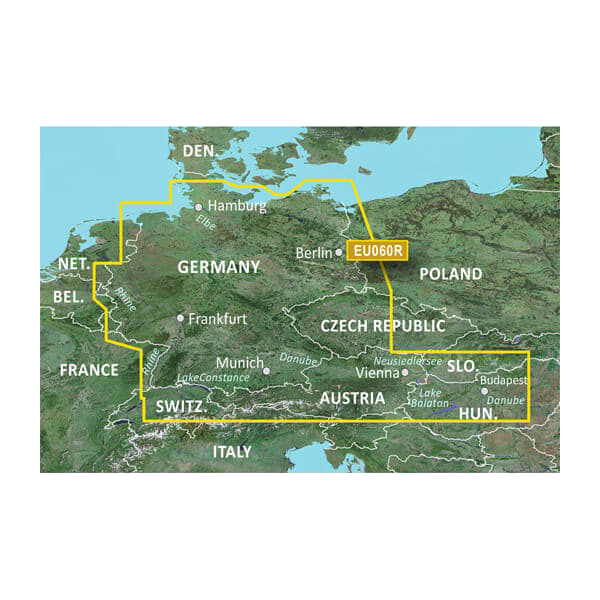 Garmin Germany Lakes and Rivers BlueChart g3 Vision map card VEU060R microSD/SD with highlighted Germany region