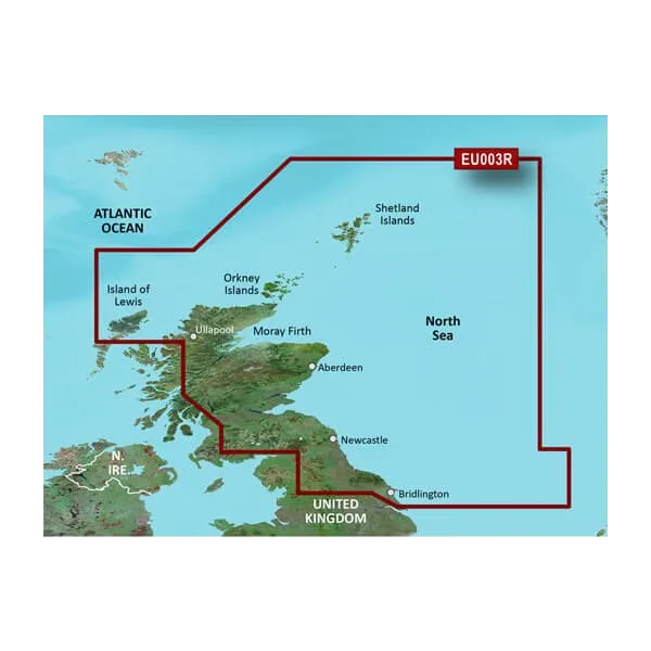 Garmin map card: Great Britain Northeast BlueChart g3 Vision VEU003R on microSD/SD, blue map with red border