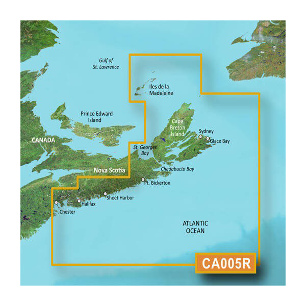 Garmin map card BlueChart g3 Vision VCA005R Halifax to Cape Breton microSD/SD with orange border