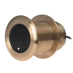 Garmin AIRMAR B75H 20° Tilt transducer for fish finders in brass-gold color with black sensing face area