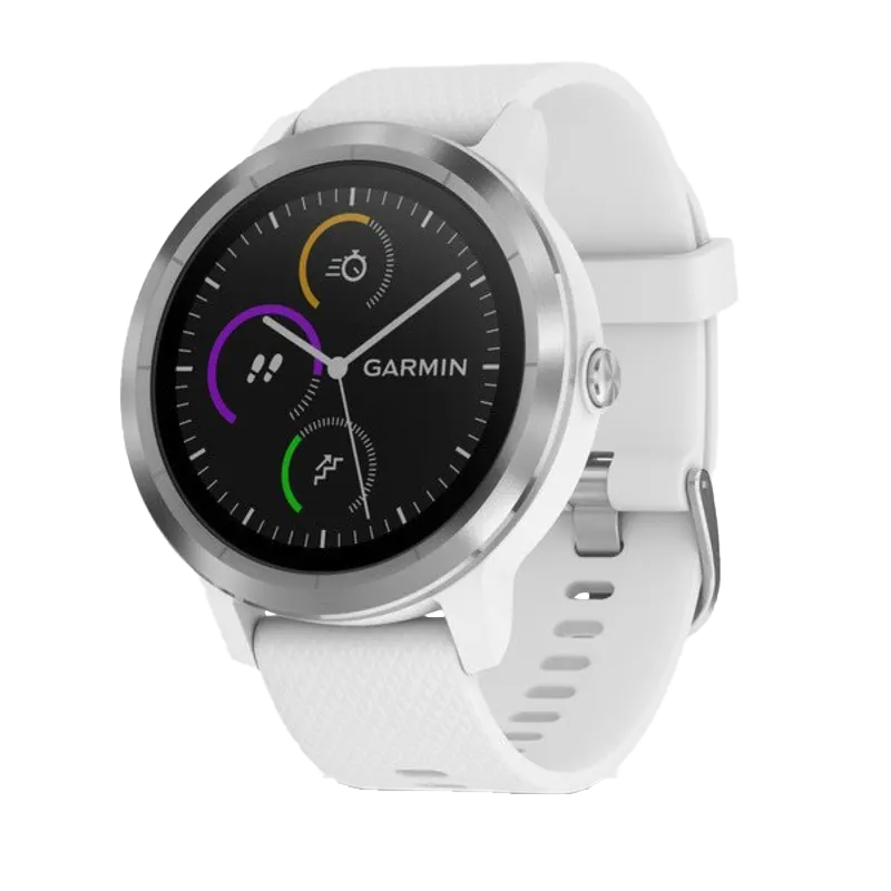 Garmin Vivoactive 3 smartwatch, white band with stainless steel bezel, Garmin Certified Refurbished