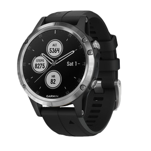 Garmin Fenix 5 Plus smartwatch with silver case and black band