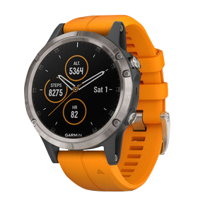 Garmin Fenix 5 Plus smartwatch with sapphire titanium case and orange band