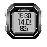 Garmin Edge 25 bicycle computer with black/silver bezel.