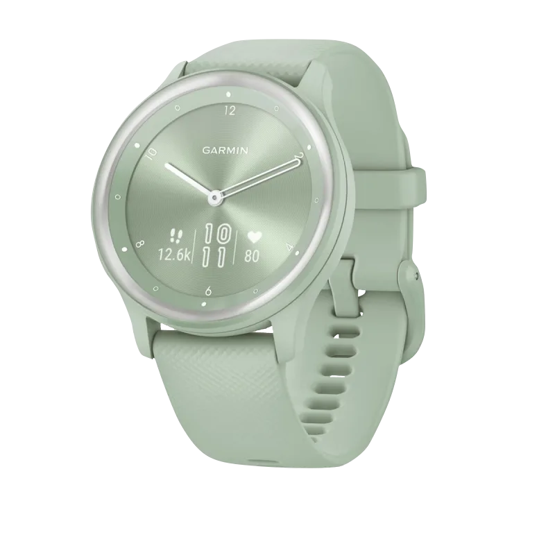 Garmin Vívomove Sport smartwatch in mint with silicone band and silver accents (Certified Refurbished)